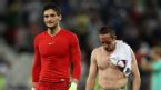 Hugo Lloris and Franck Ribery leave the pitch after the final whistle, France v England, Euro 2012, Donbass Arena, June 11, 2012