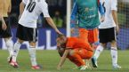 <p>
	Wesley Sneijder is consoled by Lukas Podolski, Netherlands v Germany, Euro 2012,&nbsp;Kharkiv, Ukraine, Wednesday, June 13, 2012</p>
