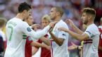 Cristiano Ronaldo, Pepe and Fabio Coentrao celebrate, Denmark v Portugal, Euro 2012, Arena Lwiw, June 13, 2012