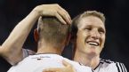 Lars Bender and Bastian Schweinsteiger celebrate victory, Netherlands v Germany, Euro 2012, Metalist Stadium, June 13, 2012