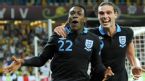 Danny Welbeck and Andy Carroll celebrate the winner, Sweden v England, Olympic Stadium, Kyiv, Ukraine, June 15, 2012
