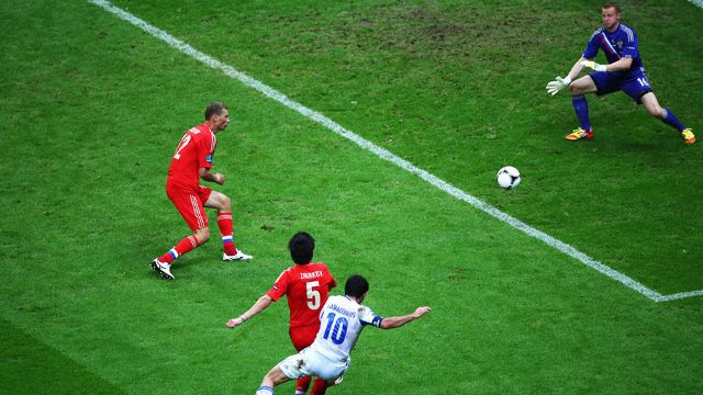 Giorgos Karagounis nets the goal