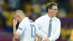 Laurent Blanc consoles Karim Benzema, Sweden v France, Euro 2012, Kiev, June 19, 2012