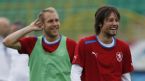 Czech Republic duo Daniel Kolar and Tomas Rosicky take part in a training session, Euro 2012, Wroclaw, June 20, 2012
