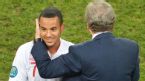 Roy Hodgson embraces Theo Walcott after England beat Ukraine, Euro 2012, Donetsk, July 19, 2012