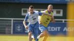 Laurent Koscielny wins the ball from Philippe Mexes in France training, Clairefontaine, France, May 24, 2012