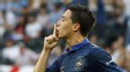 Samir Nasri gestures to reporters after scoring against England, England v France, Donbass Arena, Donetsk, 11 June 2012.