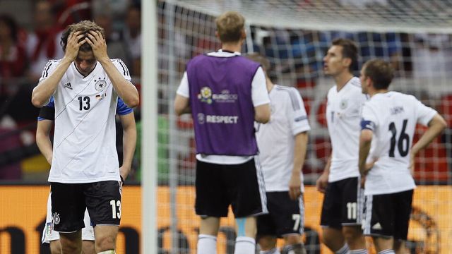 Thomas Muller shows his frustration as Germany exit Euro 2012