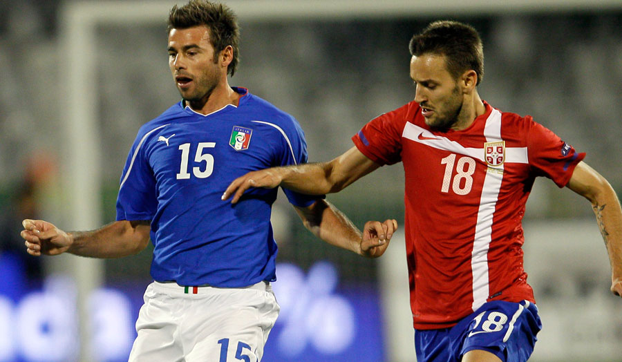 Andrea Barzagli in action for Italy against Serbia