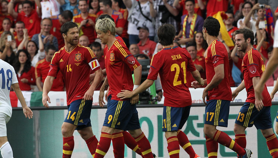 Fernando Torres celebrates scoring for Spain against South Korea