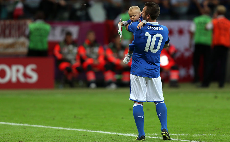 Antonio Cassano celebrates post-match against Germany