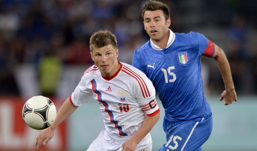 Andrea Barzagli and Andrei Arshavin Italy v Russia