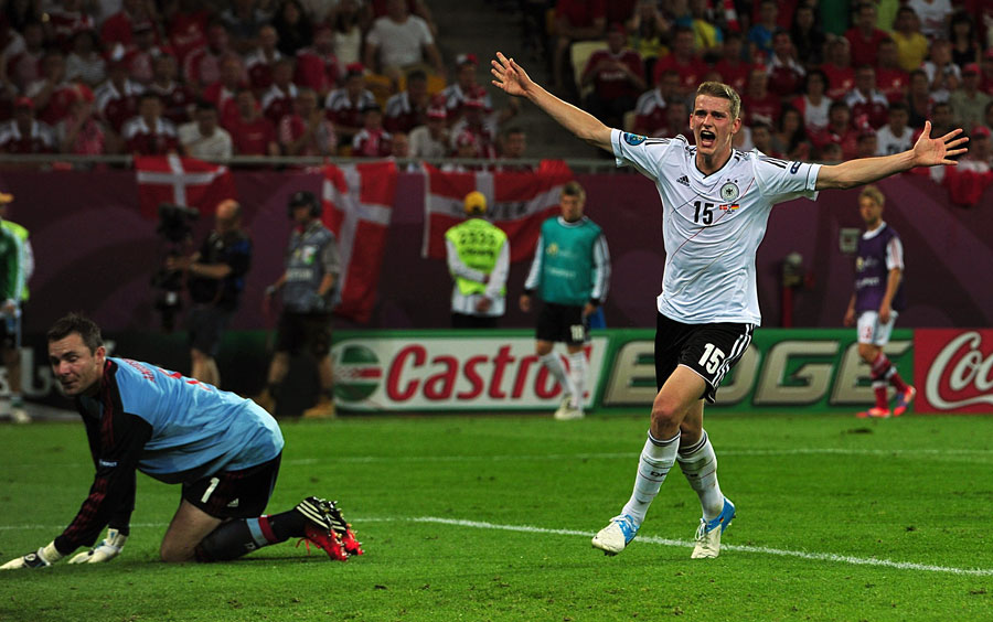 Germany's Lars Bender celebrates scoring his team's second goal