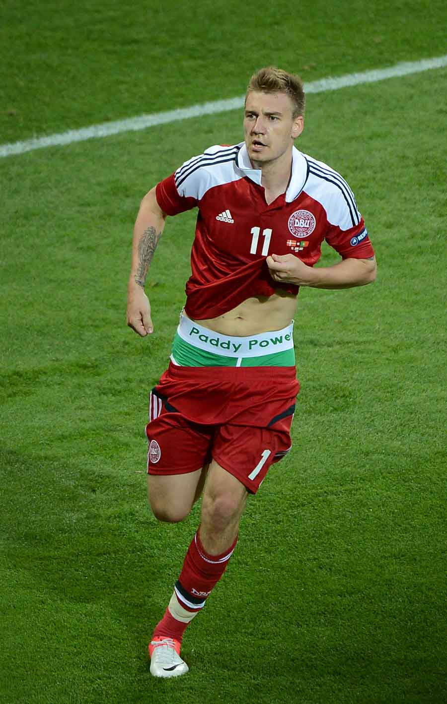 Bendtner wears branded underpants against Portugal