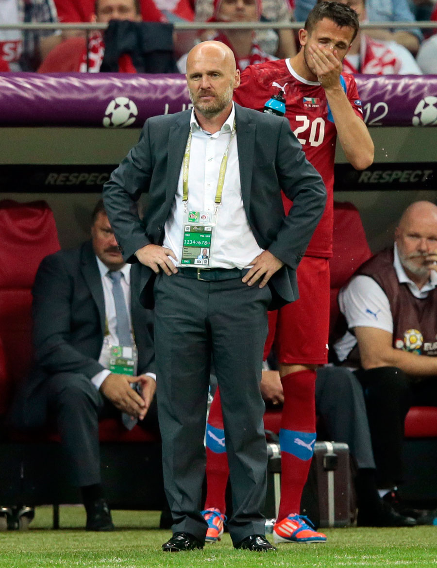 Czech head coach Michal Bilek reacts after his team lost