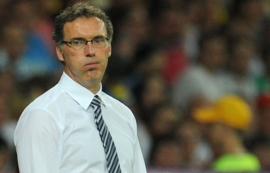 Laurent Blanc looks on angrily during France's defeat to Spain