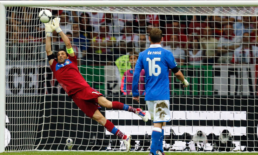Italy goalkeeper Gianluigi Buffon makes a save