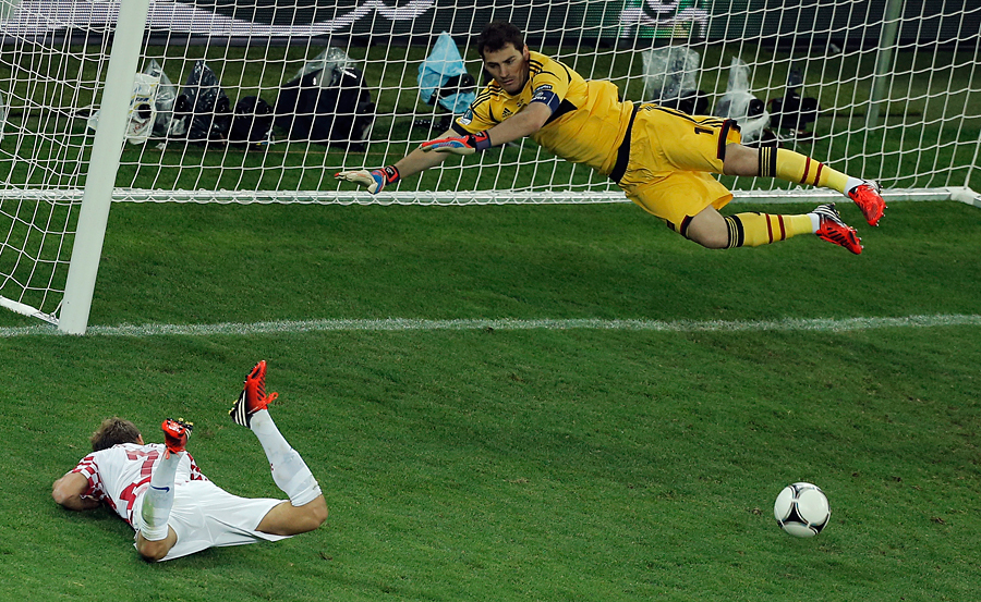 Croatia's big chance: Iker Casillas saves Ivan Rakitic's header