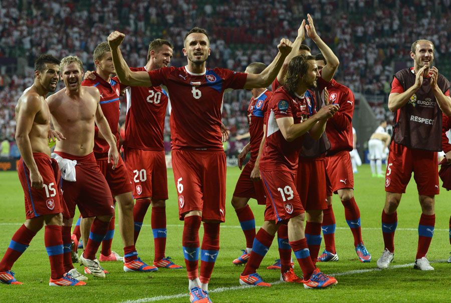 Czech players celebrate at the end of the game