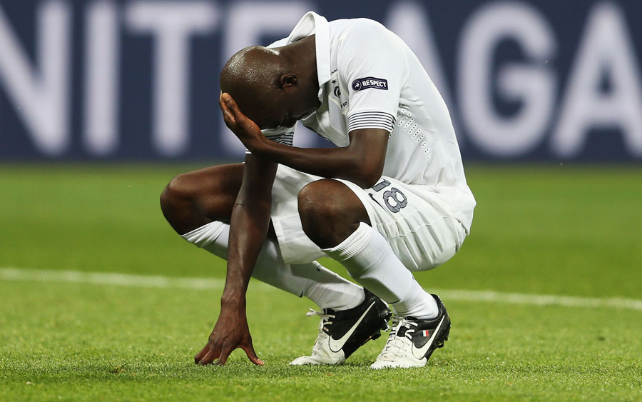 Alou Diarra of France looks dejected after the final whistle