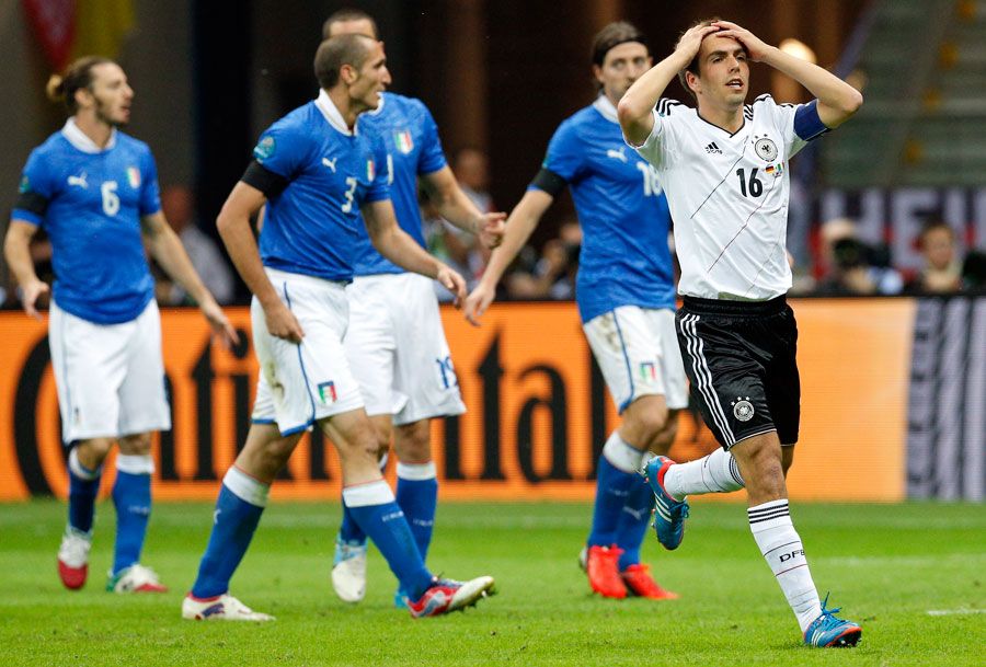 Germany's Philipp Lahm reacts after missing a chance to get his side back into it